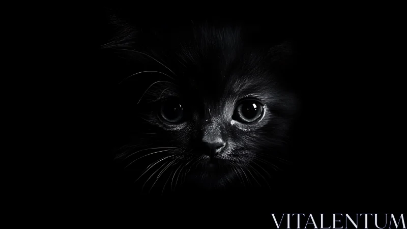 Black Cat Portrait in Darkness.