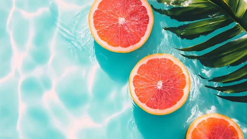 Sunny citrus slices drifting in a dreamy turquoise pool.