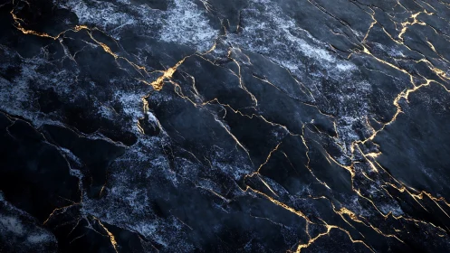 Dark quartz surface with glowing kintsugi fracture network