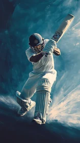 Dynamic cricket batter stepping into a powerful, focused shot.