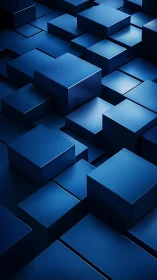 Layered blue cuboid grid forms deep staggered geometric terrain