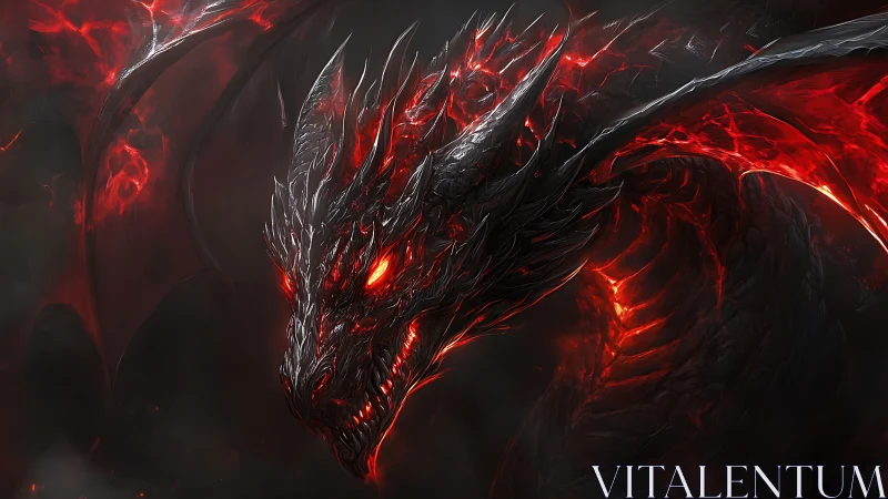Ferocious black dragon with glowing red lava accents