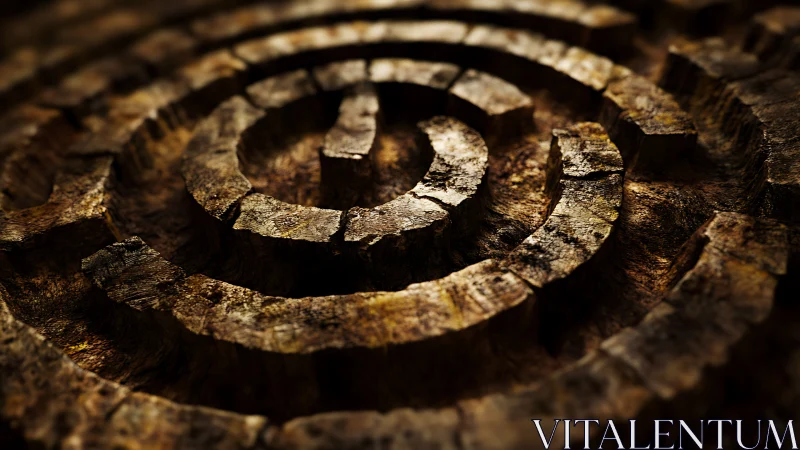 Weathered circular labyrinth shows rough carved stone rings