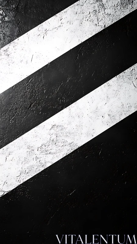 Diagonal black white stripes cut rough textured surface.