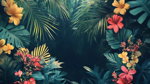 Tropical Garden Frame with Vibrant Blooms.