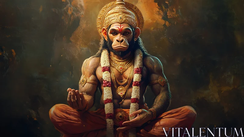 Hanuman-inspired simian deity in meditative lotus posture