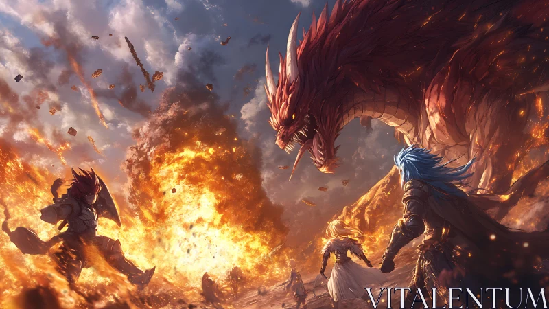 Storm of fire and steel as heroes clash with raging dragon.