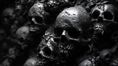 Shadowed skull wall reveals a hauntingly sculpted texture