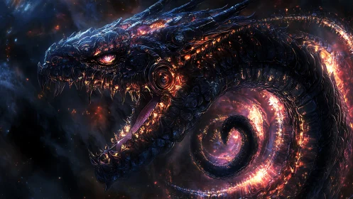 Cosmic ember serpent winding through the star-swept dark.