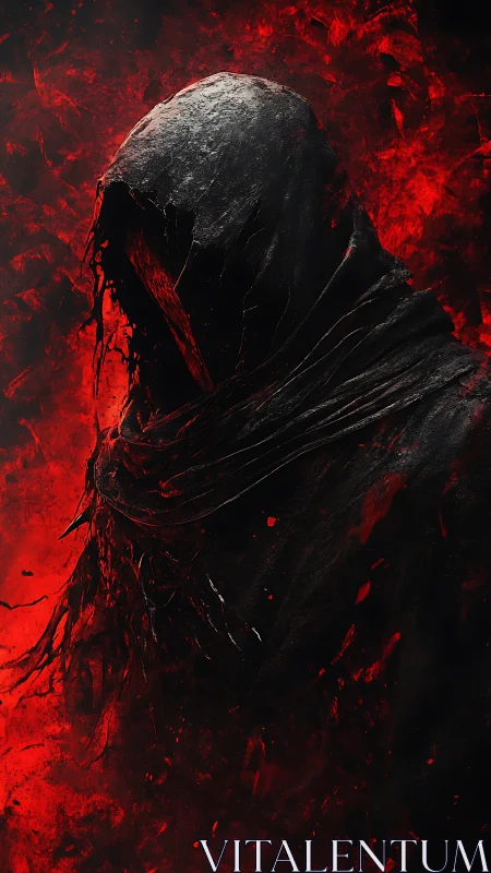 Cloaked shadow walker rising from swirling crimson fire.