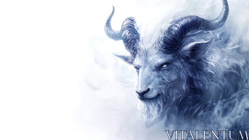 Glacial horned beast head rendered in swirling monochrome vapor