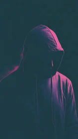 Cyberpunk hooded silhouette in magenta rim light study.