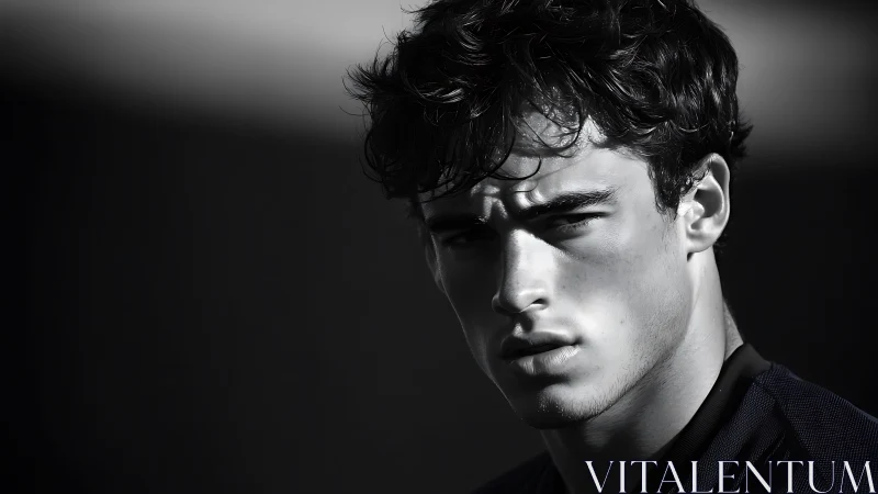 Monochrome close-up portrait of young male subject.