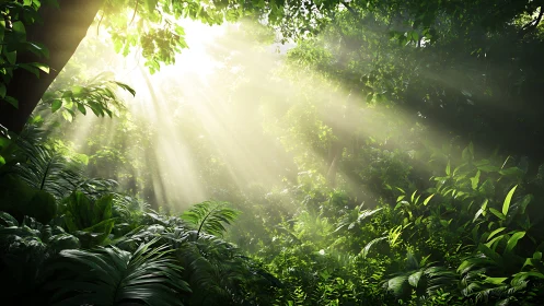Sunlight Pierces Dense Rainforest Canopy