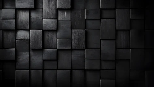 Matte black staggered wood panel wall with subtle depth gradients