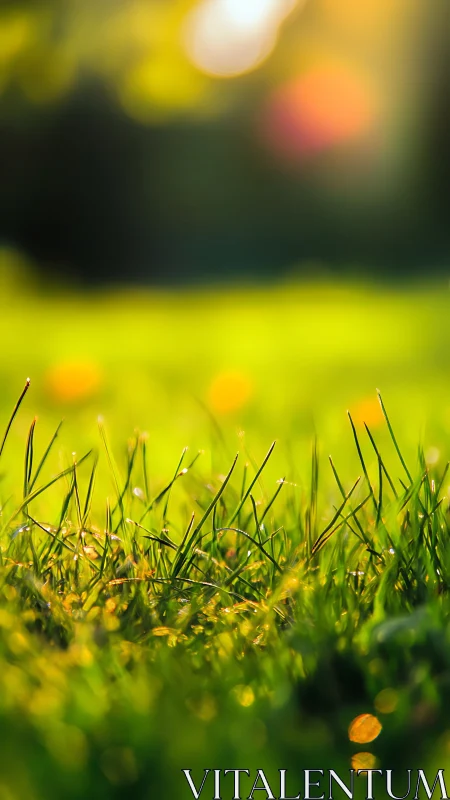 Shallow depth-of-field macro lawn study under warm backlighting