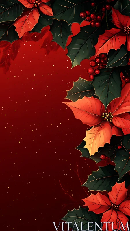 Crimson Holiday Halo of Poinsettias and Holly Leaves.