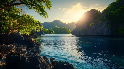 Limestone Lagoon Seascape: Tropical Coastal Formation with Columnar Basalt Cliffs