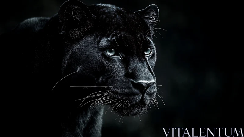 Black Panther Portrait: Luminescent Eyes Against Darkness. Dramatic Wildlife Study.