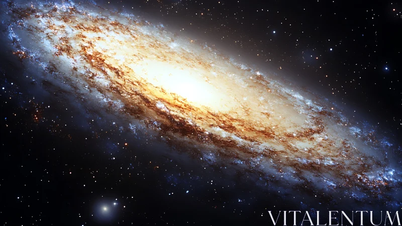 Spiral galaxy edge-on composition with luminous stellar core.