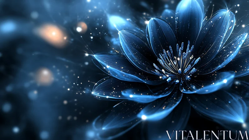 Luminescent blue blossom rendered as cosmic light structure