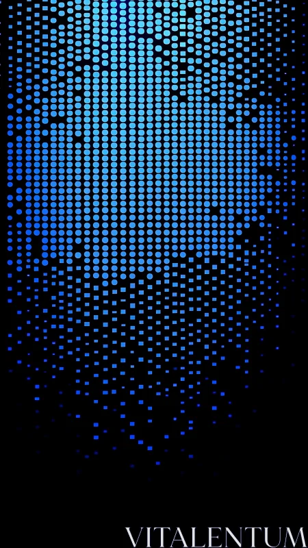 Geometric blue pixel cascade with radial gradient structure.