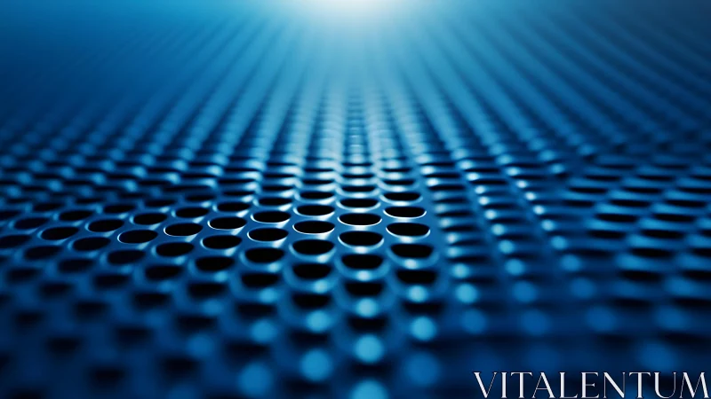 Abstract macro shot of metallic perforated surface in blue light.