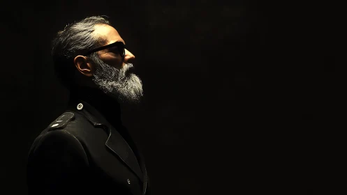 Bearded profile portrait under dramatic side light.