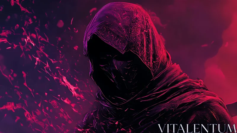 Hooded Ember Wraith in Neon Smoke and Flickering Ashes.