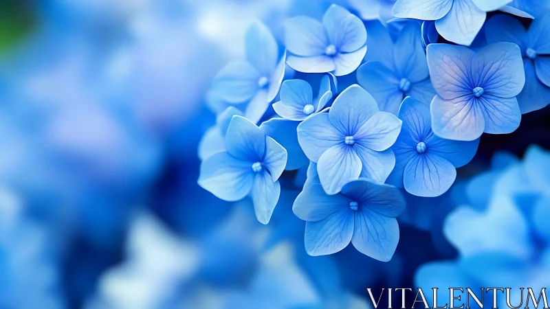 Blue Hydrangea Flowers in Close Focus.