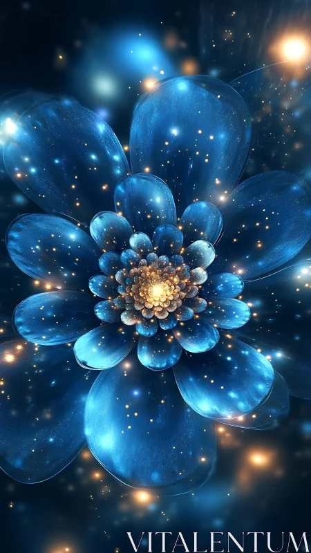 Luminous blue fractal flower with glowing cosmic petals.