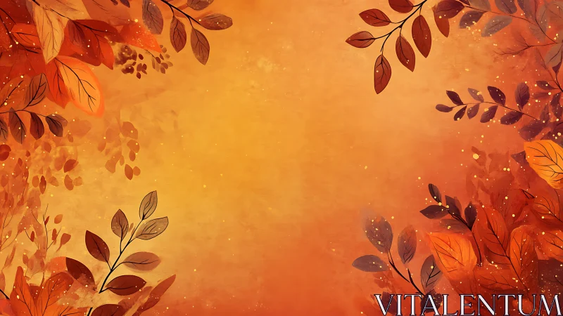Autumn foliage frame over warm textured orange background.