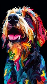 Color-segmented dog portrait uses layered vector shapes