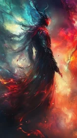 Elemental void wraith in chromatic nebular inferno