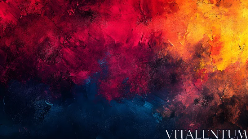 Vivid Abstract Oil Painting with Fiery Red and Yellow Textures.