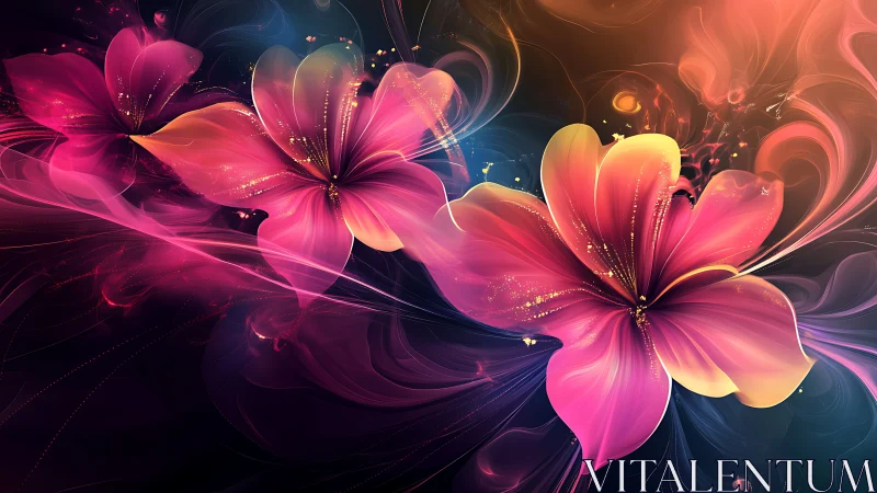 Luminescent fractal blossoms emerge in swirling neon gradients