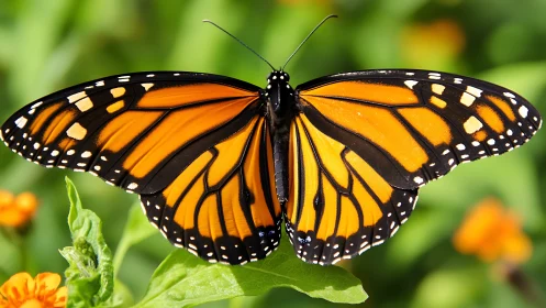 Macro study of monarch butterfly with high-contrast wing venation
