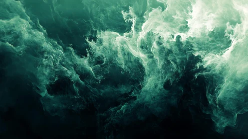 Abstract teal smoke swirling in dark ethereal digital artwork.