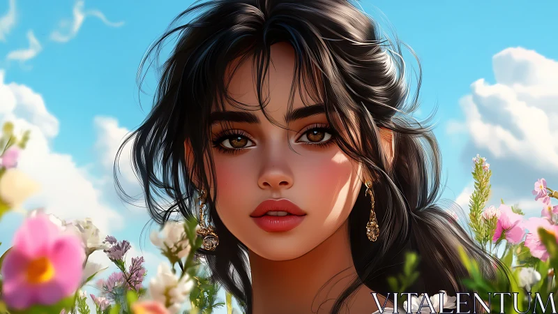 Sunlit floral portrait captures a serene, enchanting gaze