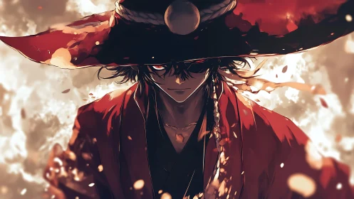 Fiery wanderer in a crimson cloak and storm-touched hat.