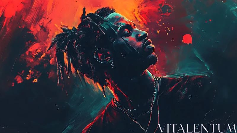 Radiant portrait of a man glowing in electric sunset hues.