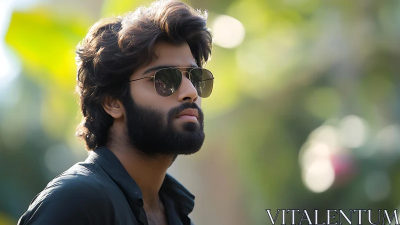 Bearded man in sunglasses captured in soft bokeh portrait
