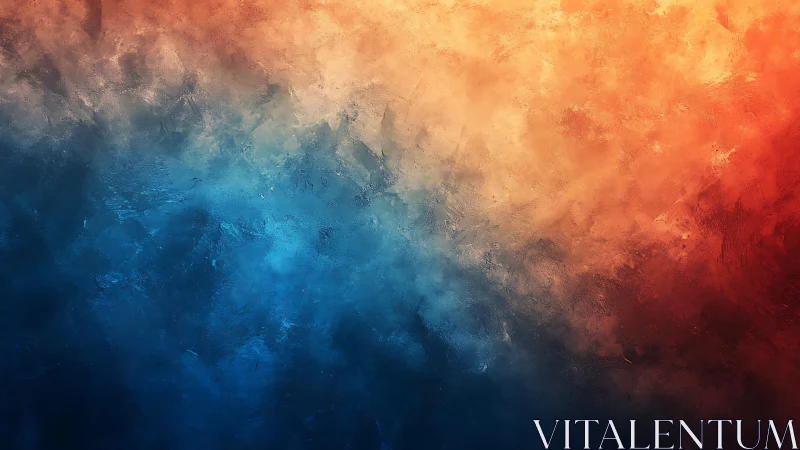 Abstract textured painting with blue and orange gradient background.