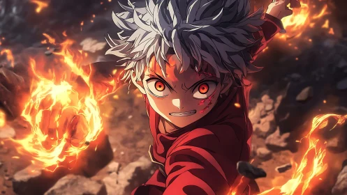 Fiery anime warrior unleashes blazing power in battle
