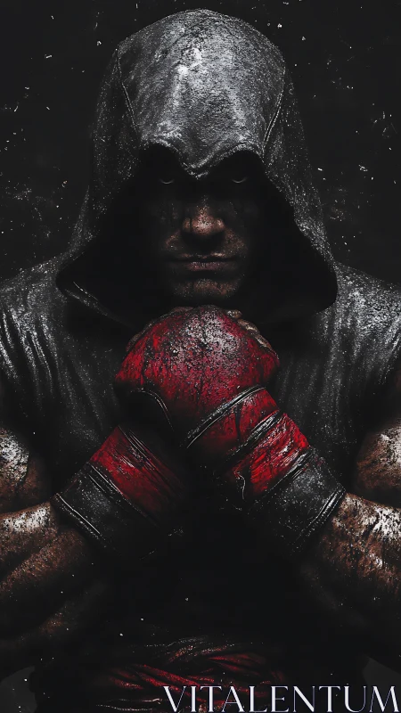 Boxer in Red Gloves Holds Victory within Darkness