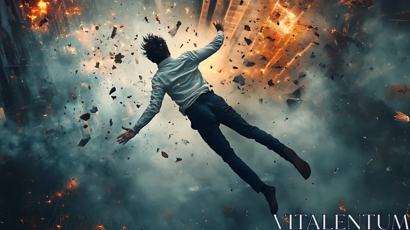 Kinetic blast dynamics with human figure in midair suspension.