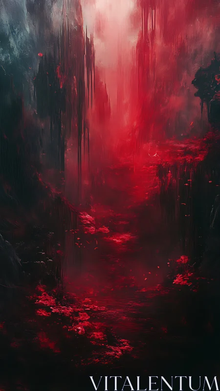 Crimson fog carves a haunted canyon of molten shadows