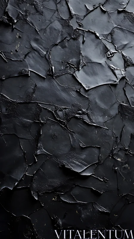 Cracked black surface texture reveals layered matte sheen