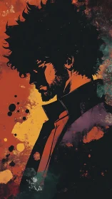 Moody anime silhouette in neon-stained abstract colors.