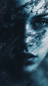 Surreal aqueous portrait with textured dual exposure lighting.